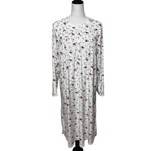 Aria Nightgown Large 12-14 White Red Soft Fleece Cardinal Birds Cozy Robe NWOT